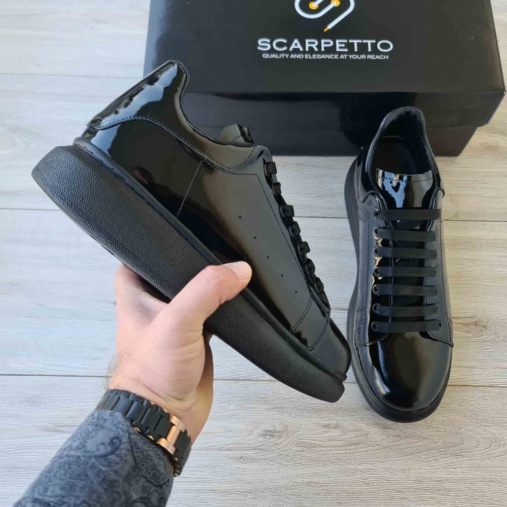 Platform Sole Black Patent Leather Sneakers - Picture 4 of 5